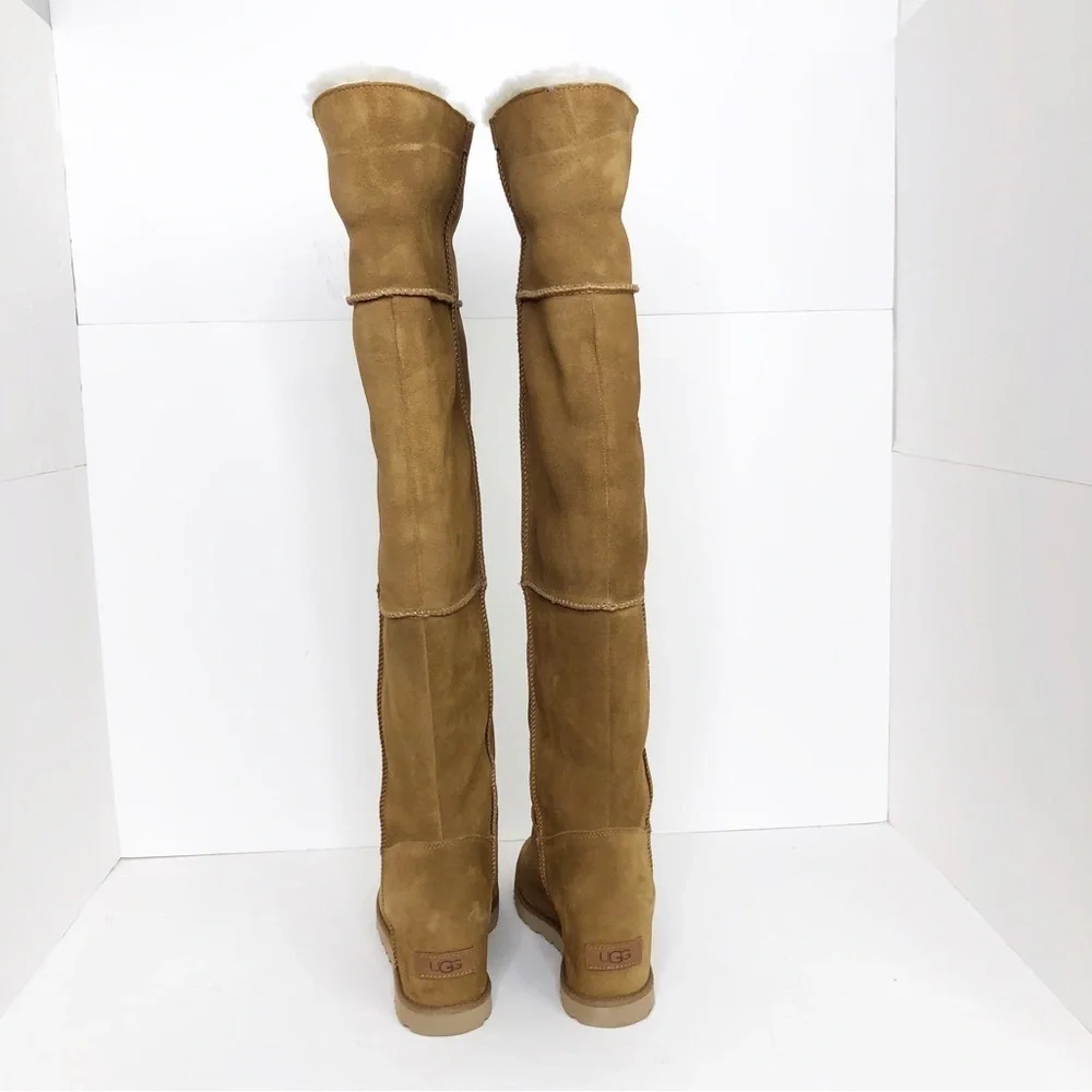 Ugg tall suede fold over wedged heeled boots